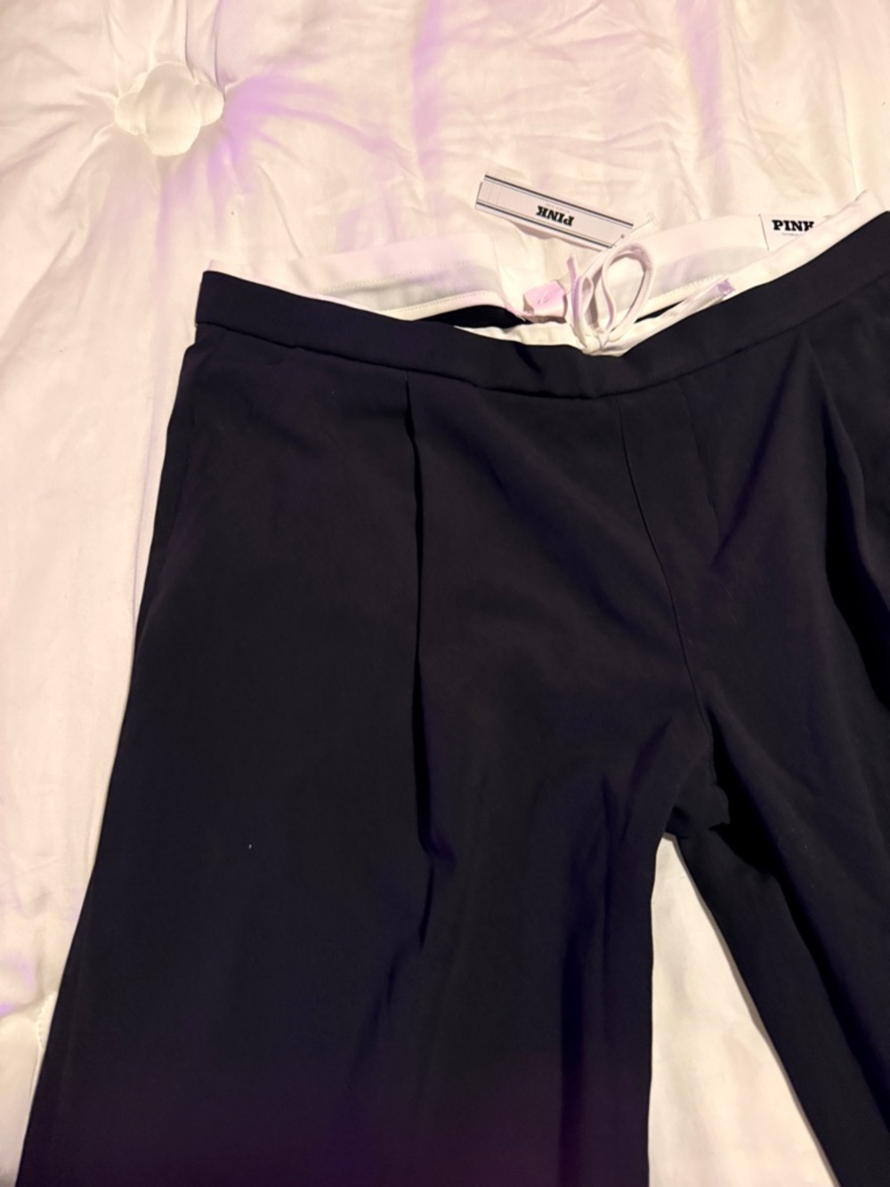 PINK Victoria's Secret Black Wide Leg Pants with White Waistband